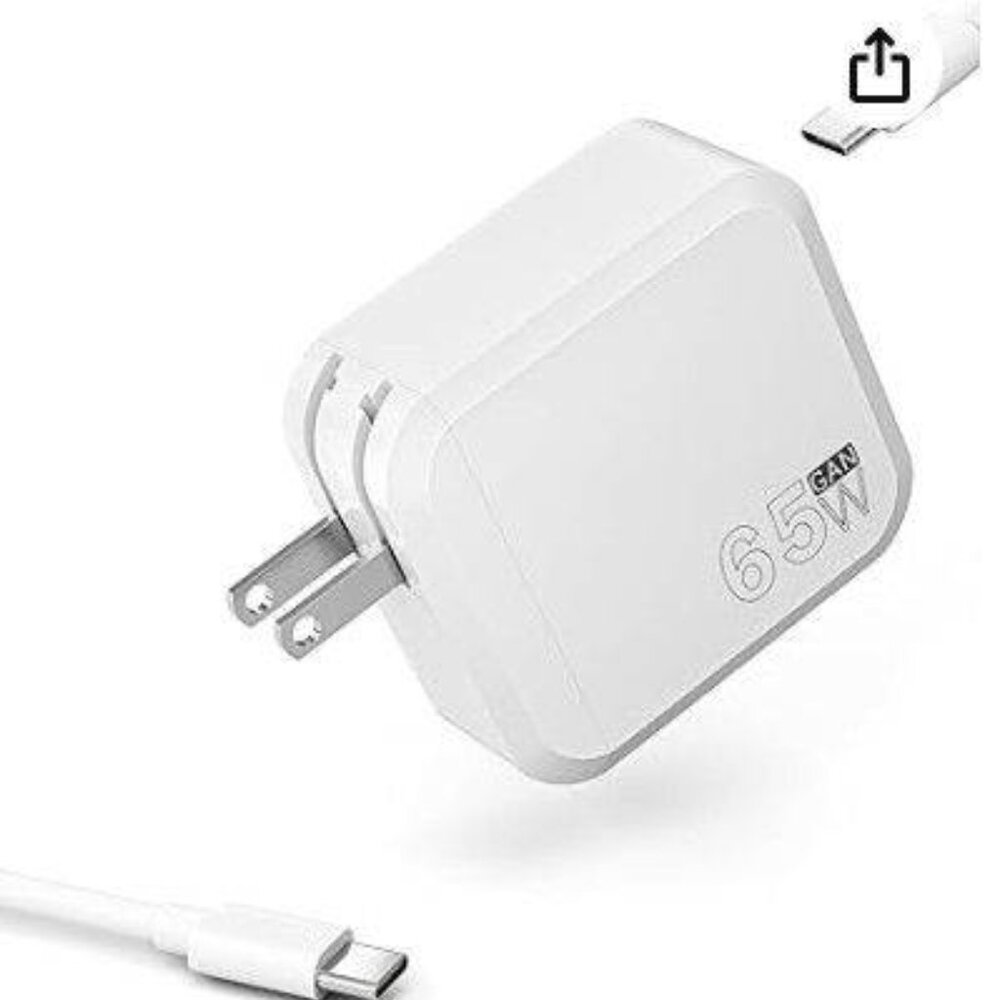 65 Watt USB-C Charger, Mini Foldable GaN Fast Charging Block for MacBook, iPad,